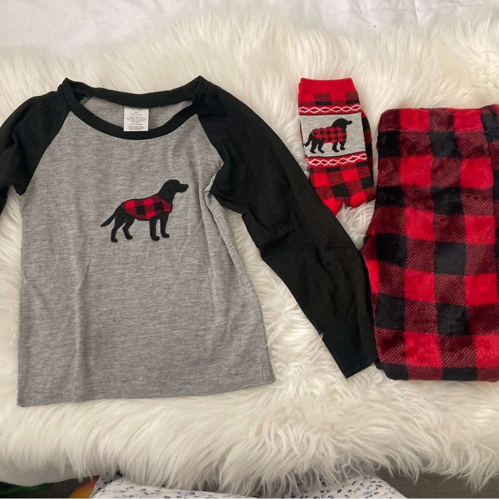CRACKER BARREL THREE PIECE PAJAMA SET FOR DOGS LOVERS FLANNEL PANTS NEW